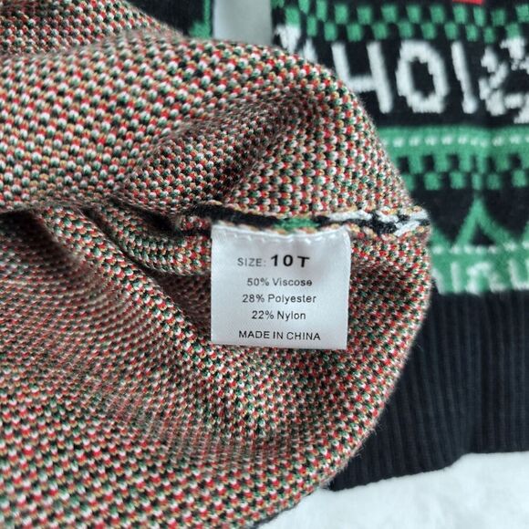 Girls Christmas Sweater Size 10T Black Knit Santa Reindeer Pullover Holiday - Picture 6 of 9